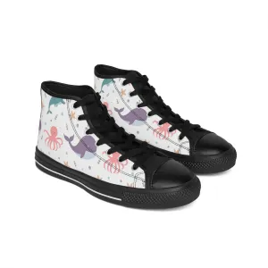 Purple Whale and Orange Octopus Women's Classic Sneakers