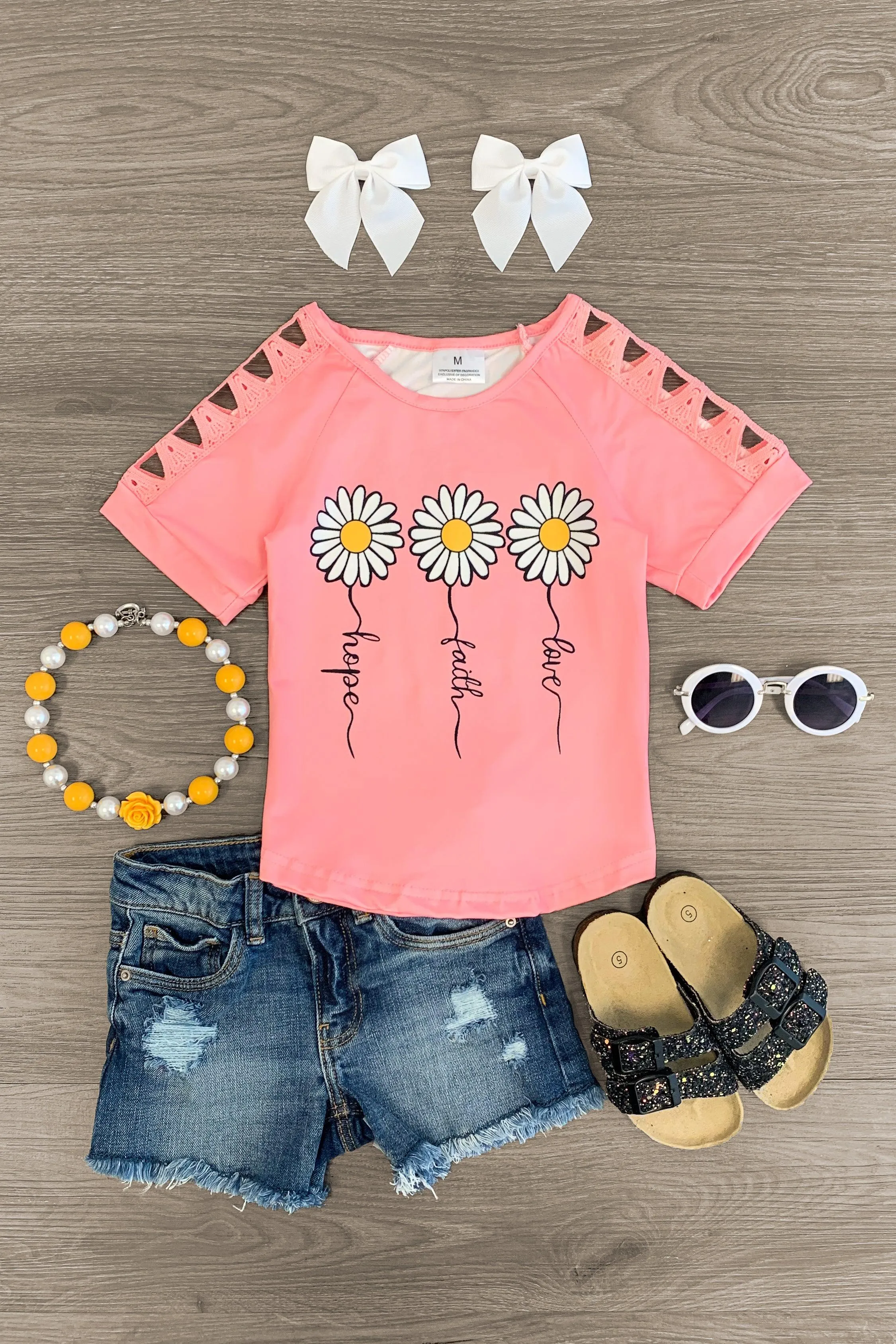 "Faith Hope Love" Pink Daisy Top