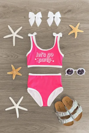 "Let's Go Party" Neon Pink Bikini