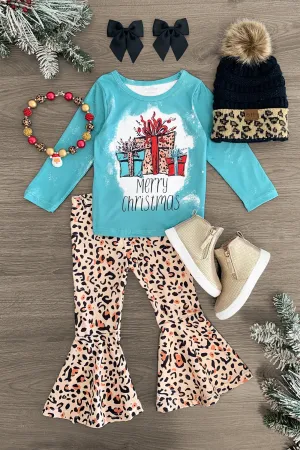 "Merry Christmas" Cheetah Present Pant Set