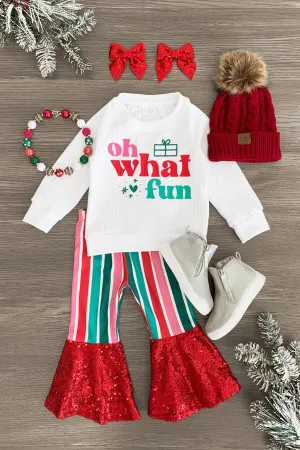 "Oh What Fun" Striped Sequin Bell Bottom Set