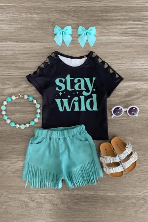 "Stay Wild" Mint Suede Short Set