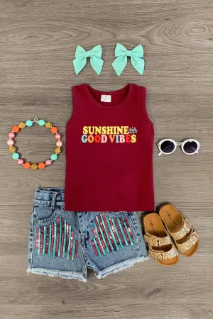 "Sunshine & Good Vibes" Sequin Denim Short Set