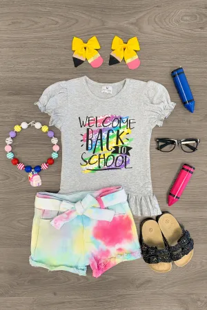 "Welcome Back To School" Rainbow Denim Short Set