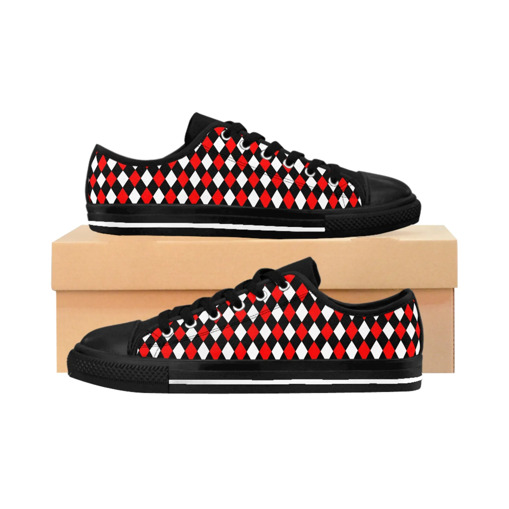 Red, Black and White Checker Pattern Women's Sneakers