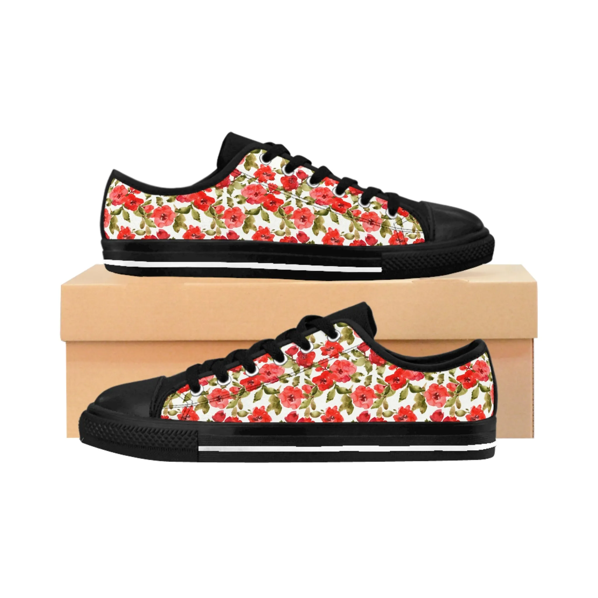 Red Watercolor Flower Women's Sneakers