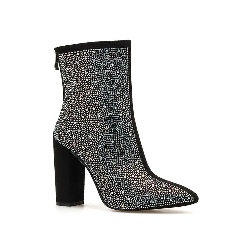 Rhinestone Chunky Heeled Boots