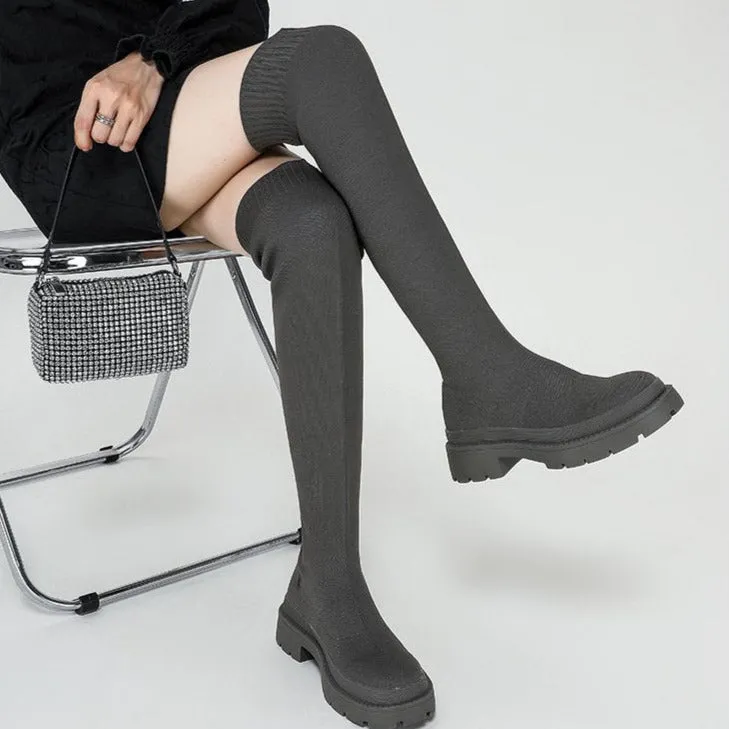 Thick-soled Knee-high Sock Boots