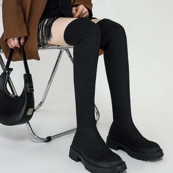 Thick-soled Knee-high Sock Boots