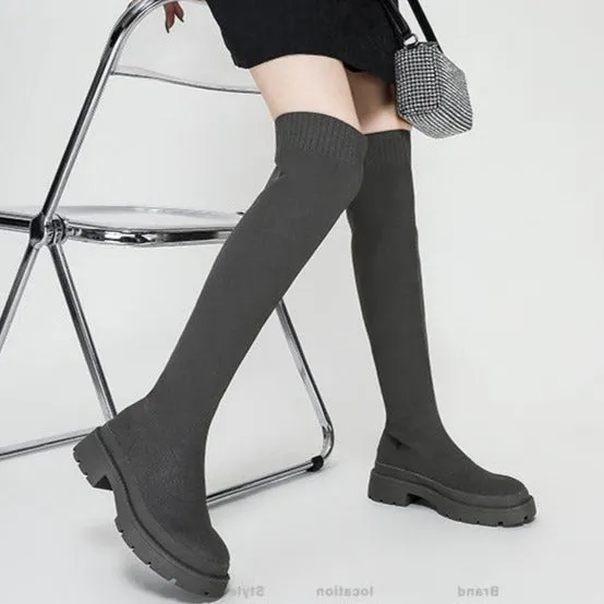 Thick-soled Knee-high Sock Boots