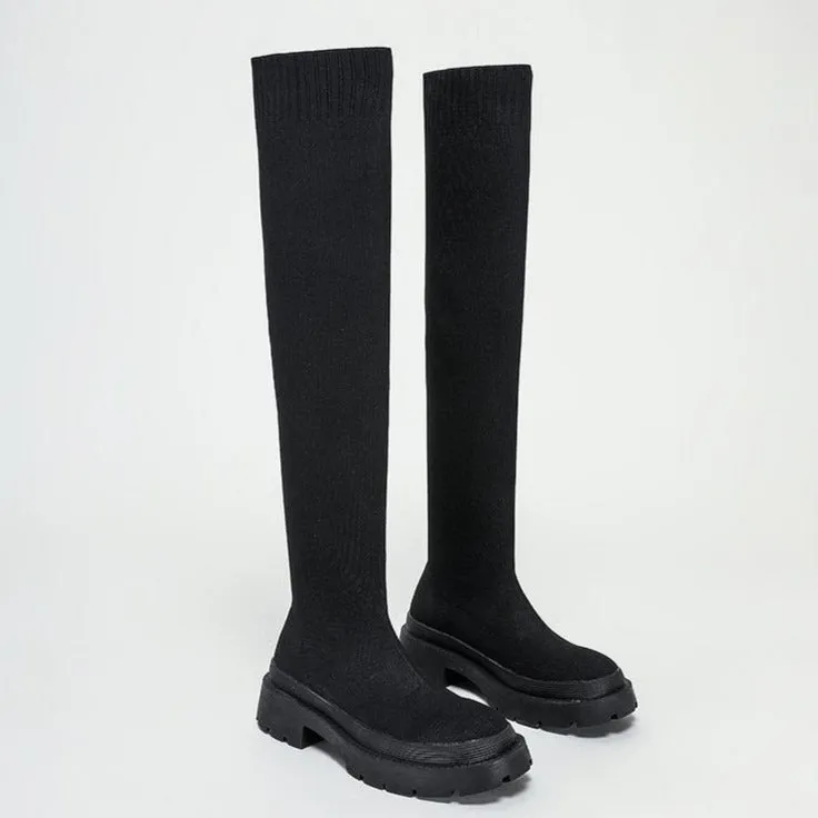 Thick-soled Knee-high Sock Boots