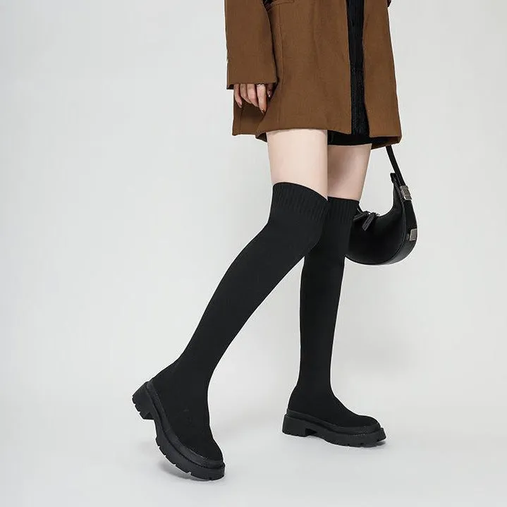 Thick-soled Knee-high Sock Boots