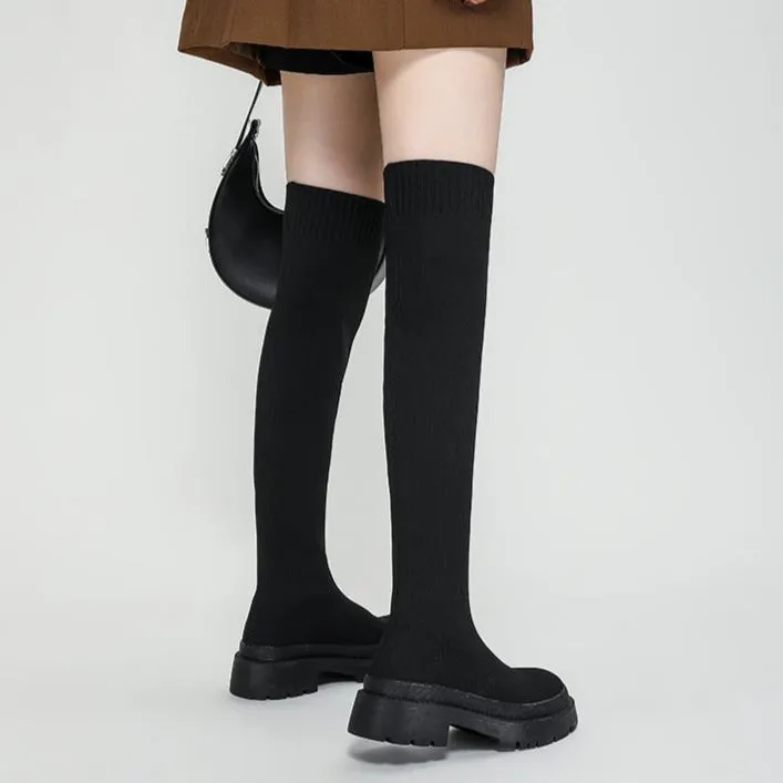 Thick-soled Knee-high Sock Boots