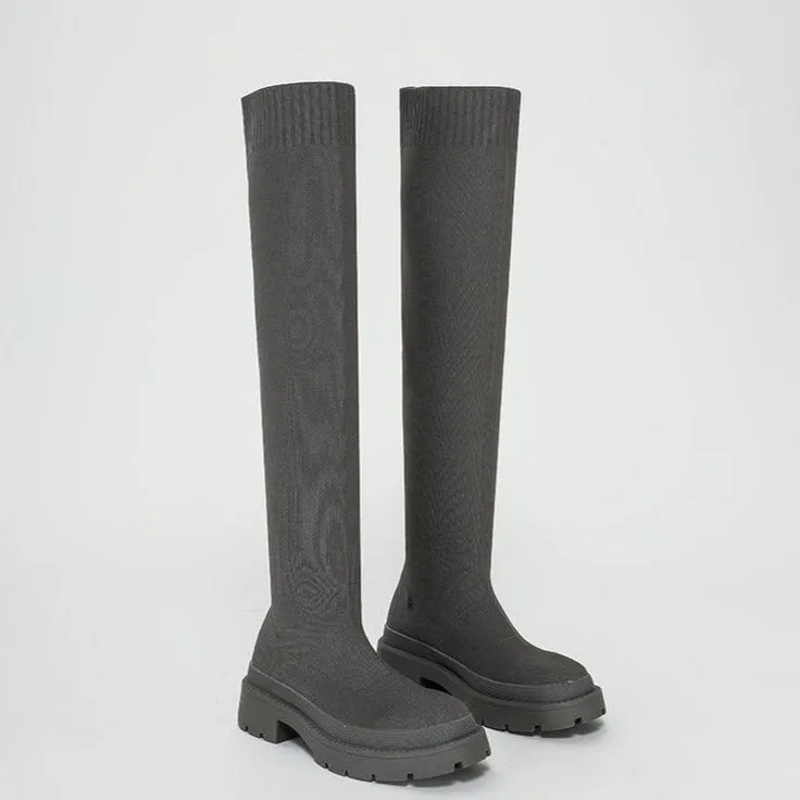 Thick-soled Knee-high Sock Boots