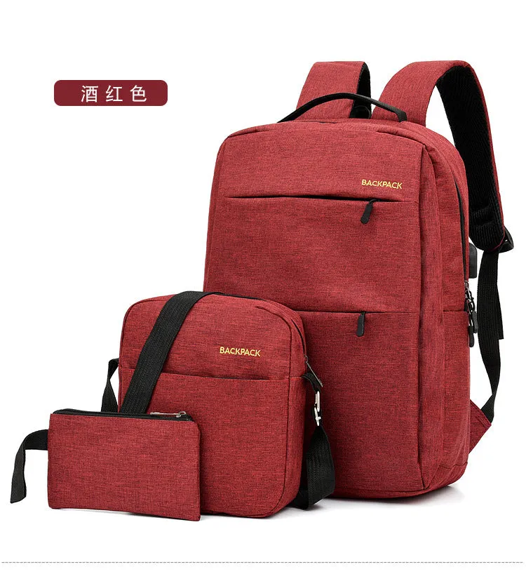 Three-piece men's large sports travel bag with nylon backpack