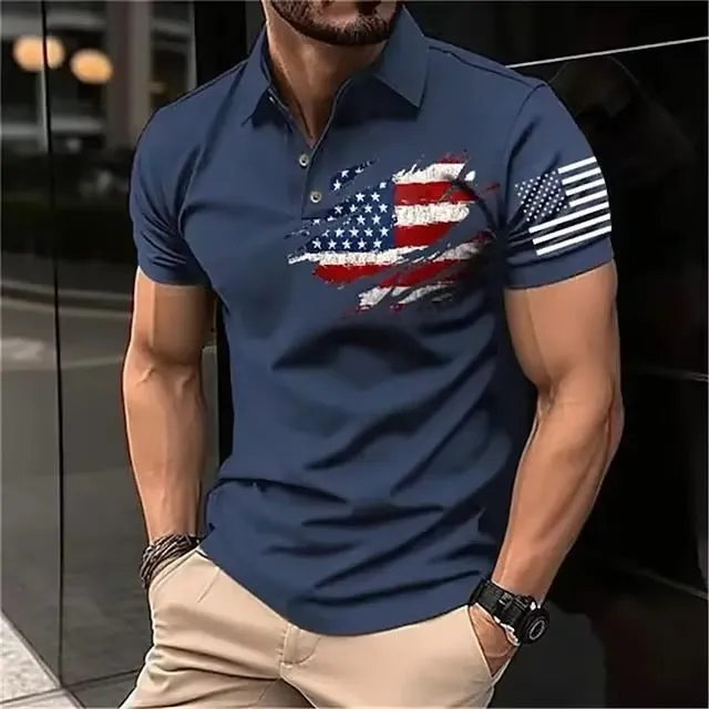 USA FLAG CASUAL PULLOVER POLO SHIRT