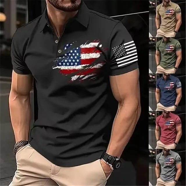 USA FLAG CASUAL PULLOVER POLO SHIRT