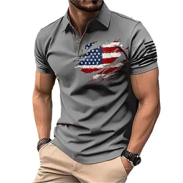 USA FLAG CASUAL PULLOVER POLO SHIRT