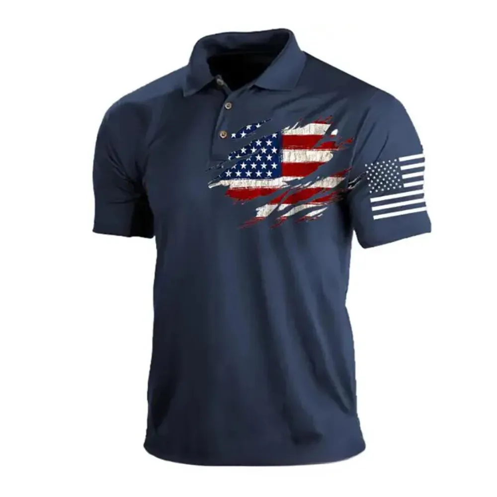 USA FLAG CASUAL PULLOVER POLO SHIRT