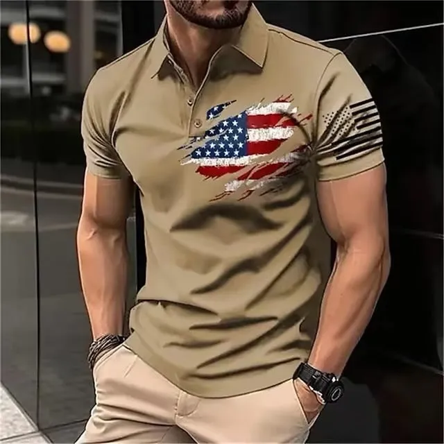 USA FLAG CASUAL PULLOVER POLO SHIRT