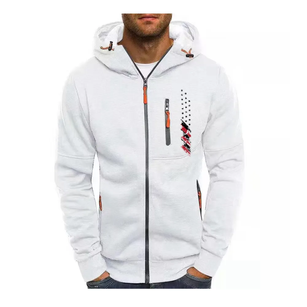 USA FLAG MEN'S SPORTS, FITNESS, LEISURE JACQUARD HOODIE, CARDIGAN, HOODIE