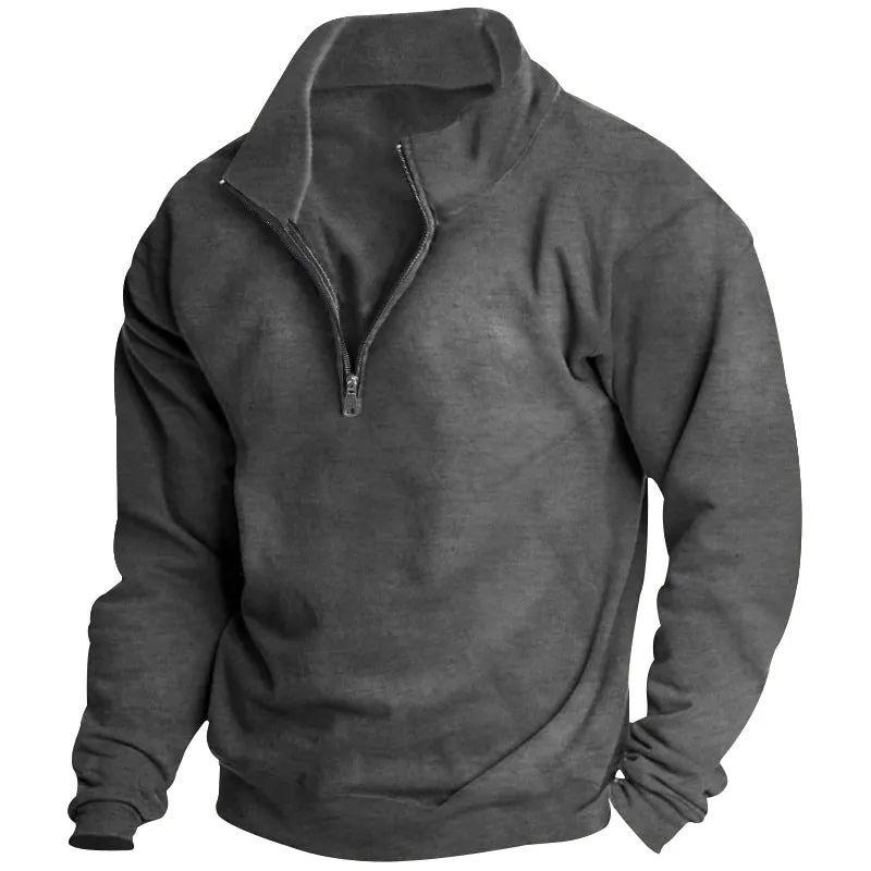 VELVET HOODIE STAND UP COLLAR HALF ZIPPER LONG SLEEVE SWEATSHIRT