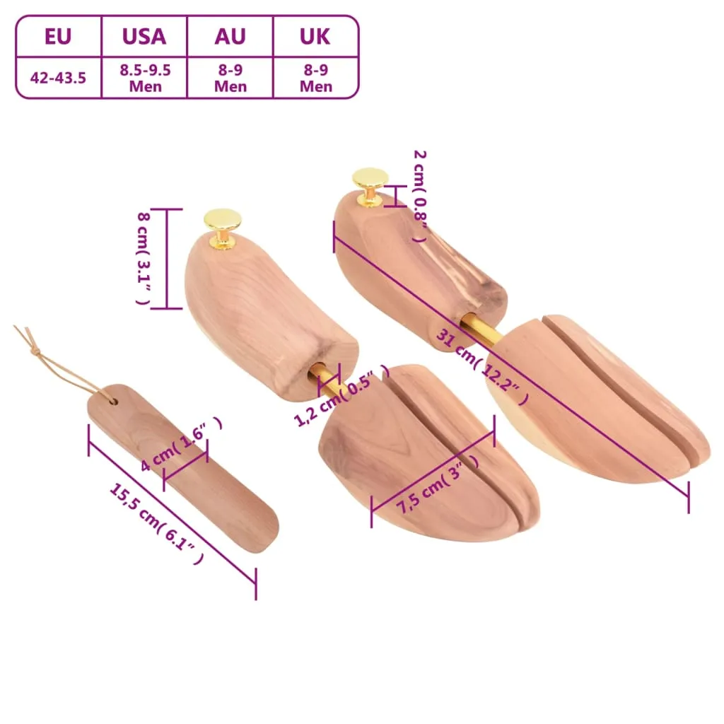 vidaXL Shoe Stretcher with Shoe Horn EU 42-43.5 Solid Wood Cedar