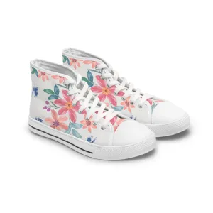 Watercolor Pink Flowers Women's High Top Sneakers