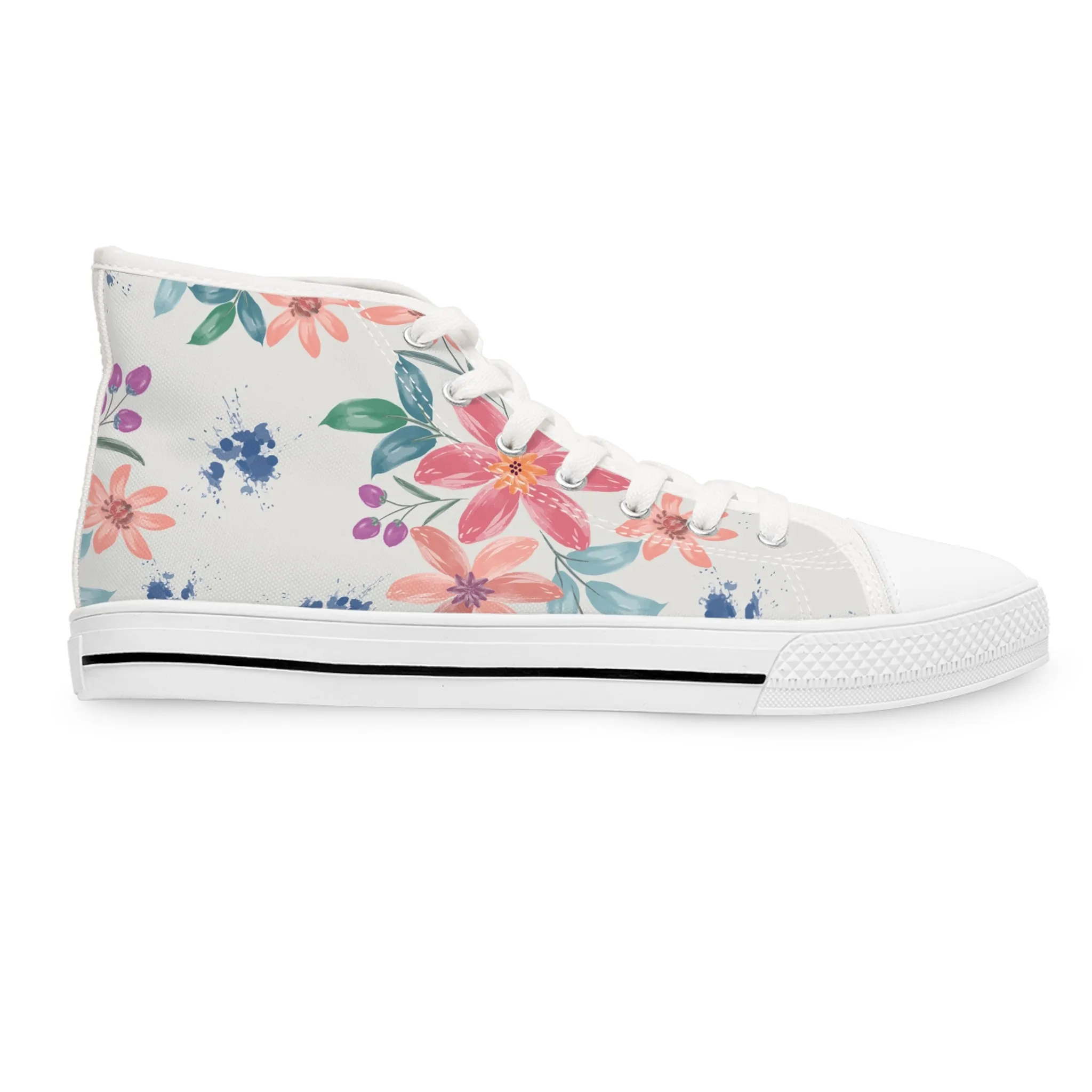 Watercolor Pink Flowers Women's High Top Sneakers