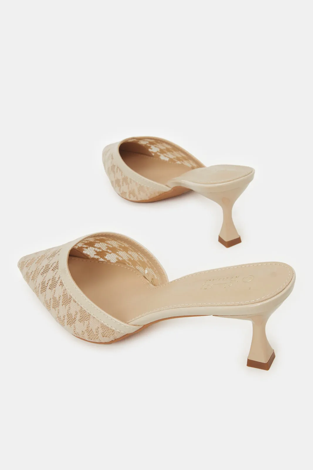 Women Beige Textured Mule