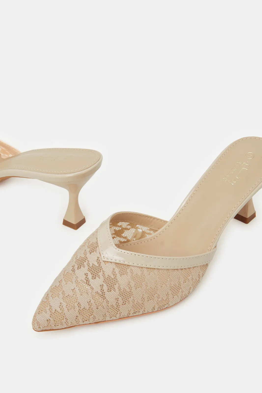 Women Beige Textured Mule