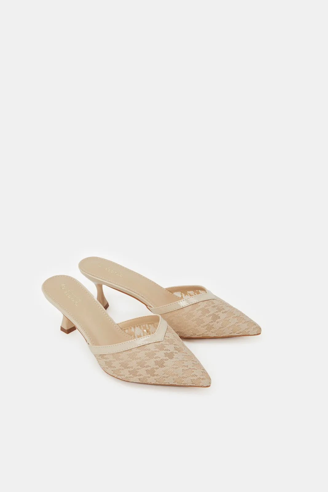 Women Beige Textured Mule