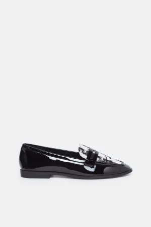 Women Black Patent Loafer With Fabric Inlay