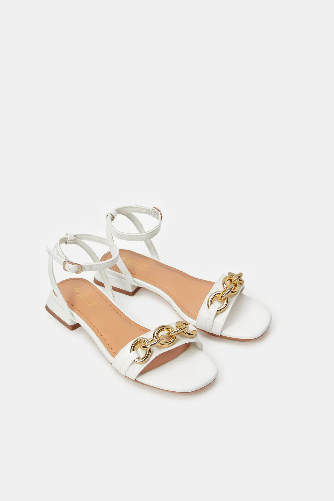 Women White Sandal With Chain Trim